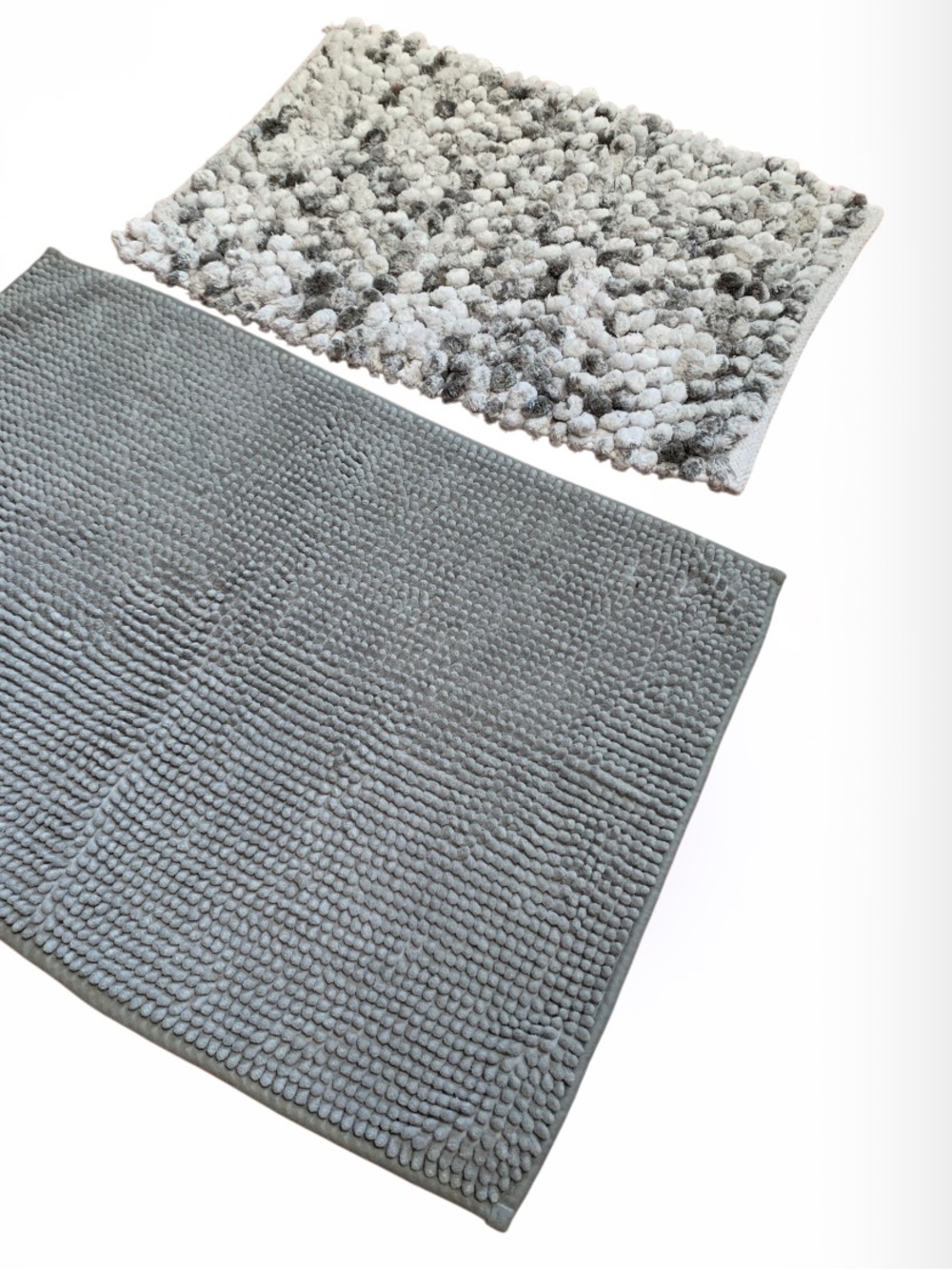Gray Bath Rug Set - Textured Chenille & Pom - Picture 2 of 6